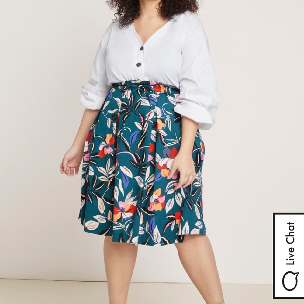 Eloquii Printed Midi Skirt w/ Tie Waist